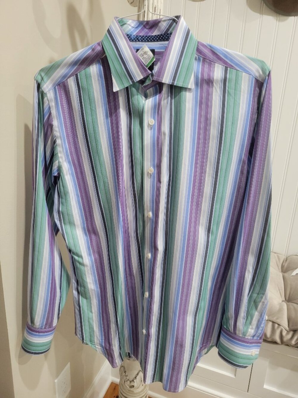 Tailorbyrd Collection Shirt Medium Long Sleeve Button Up Purple Green Stripe
